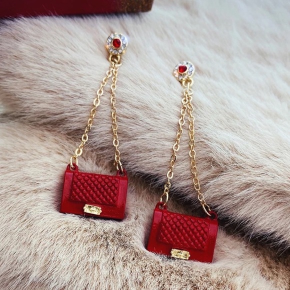 Jewelry - 1 LEFT! 🥀 Trendy Red Purse Dangling Earrings